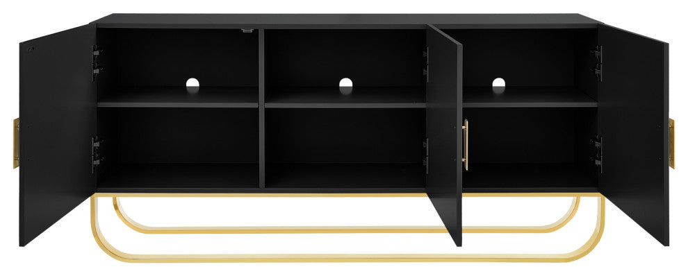 Nicole Miller Jacelynn Sideboard, Black/Gold, 3-Door
