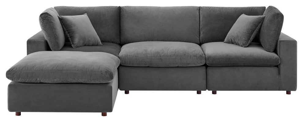 Sectional Sofa Set, Velvet, Gray, Modern, Living Lounge Hotel Hospitality