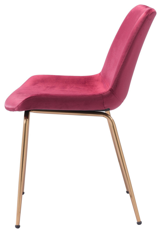 Dining Chair, Set of 2, Steel Metal, Fabric, Red, Gold, Bar Kitchen Pub Bistro