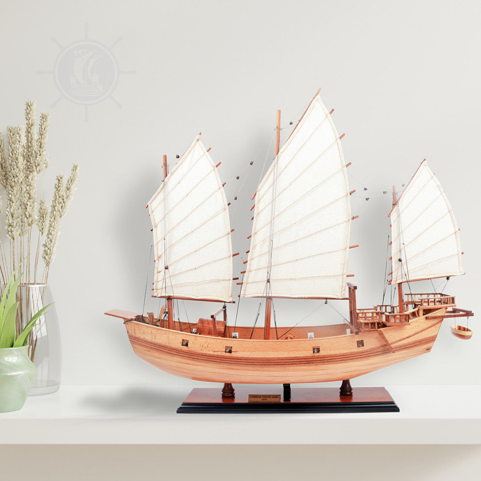Chinese Junk Natural Finish Wooden Handcrafted boat model