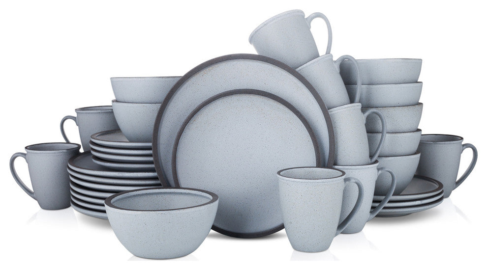 Stone Lain Tina Stoneware 32 Piece Dinnerware Set, Blue and Grey