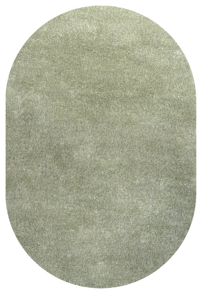 Haze Solid Low-Pile Runner Rug, Green, 3 X 5 Oval