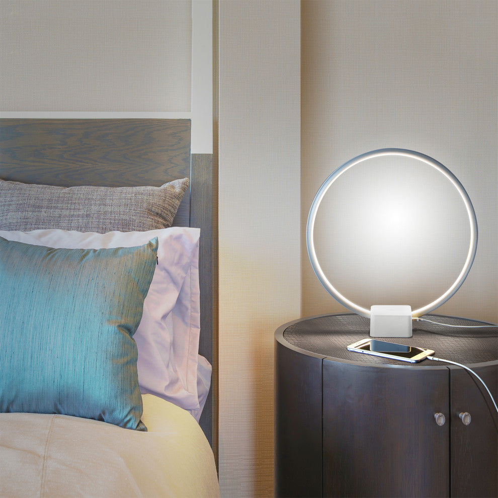 Brightech Circle - LED Modern Bedroom Nightstand Lamp - Super Bright, White