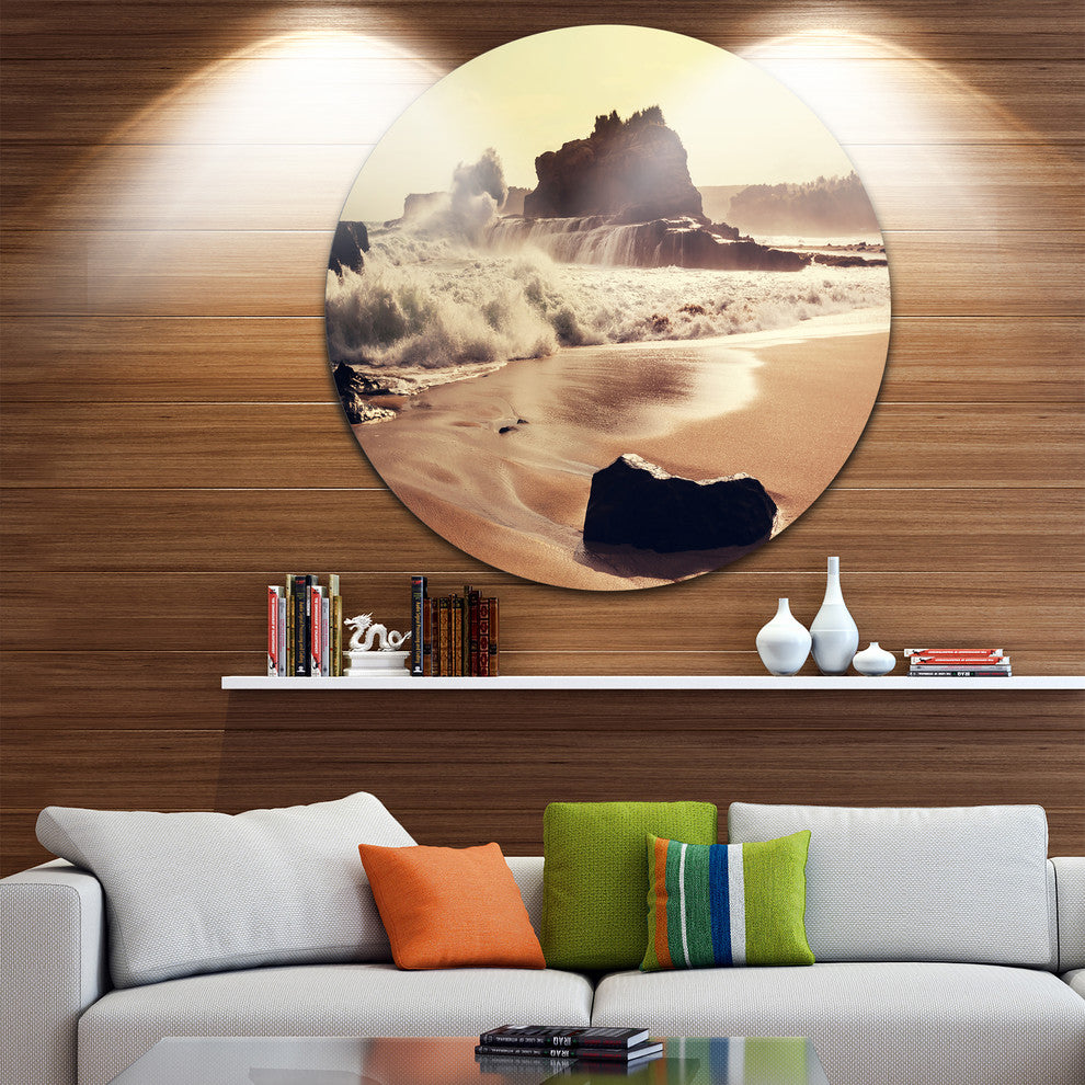 Java Beach With Foaming Waters, Seashore Round Wall Art, 36"