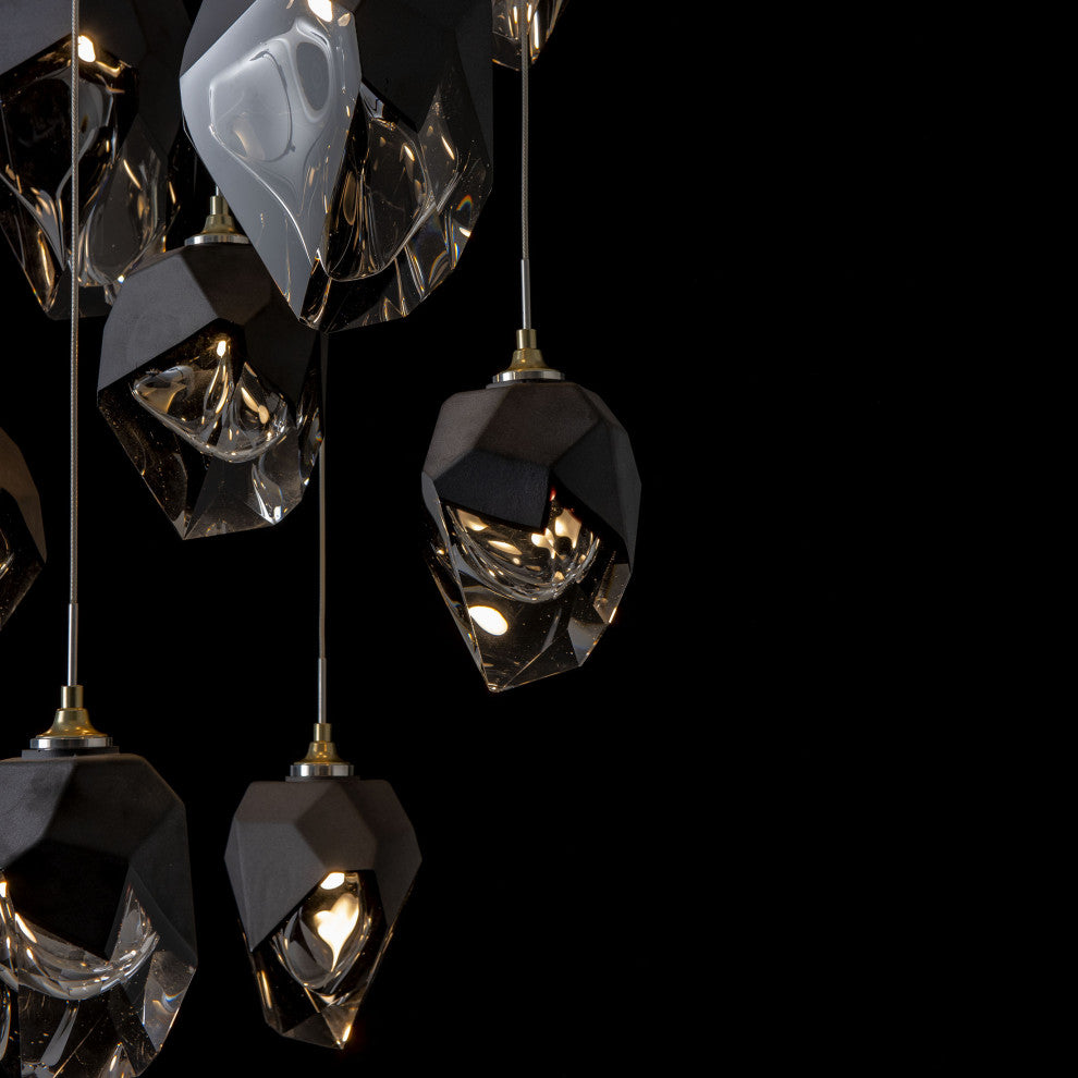 Chrysalis 9-Light Mixed Crystal Pendant Modern Brass Finish- Long, Black Crystal