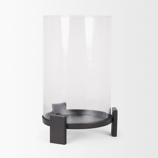 Price Large Matte Black Metal With Glass Hurricane Candle Holder