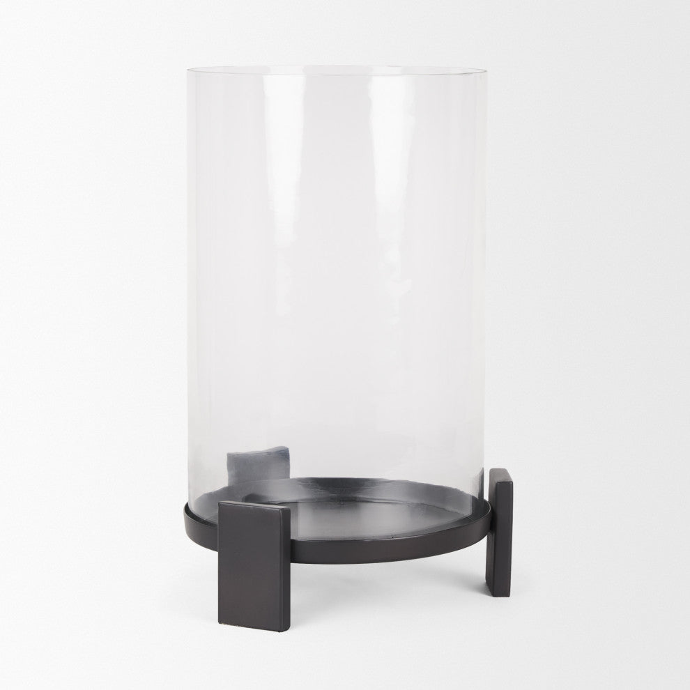 Price Large Matte Black Metal With Glass Hurricane Candle Holder