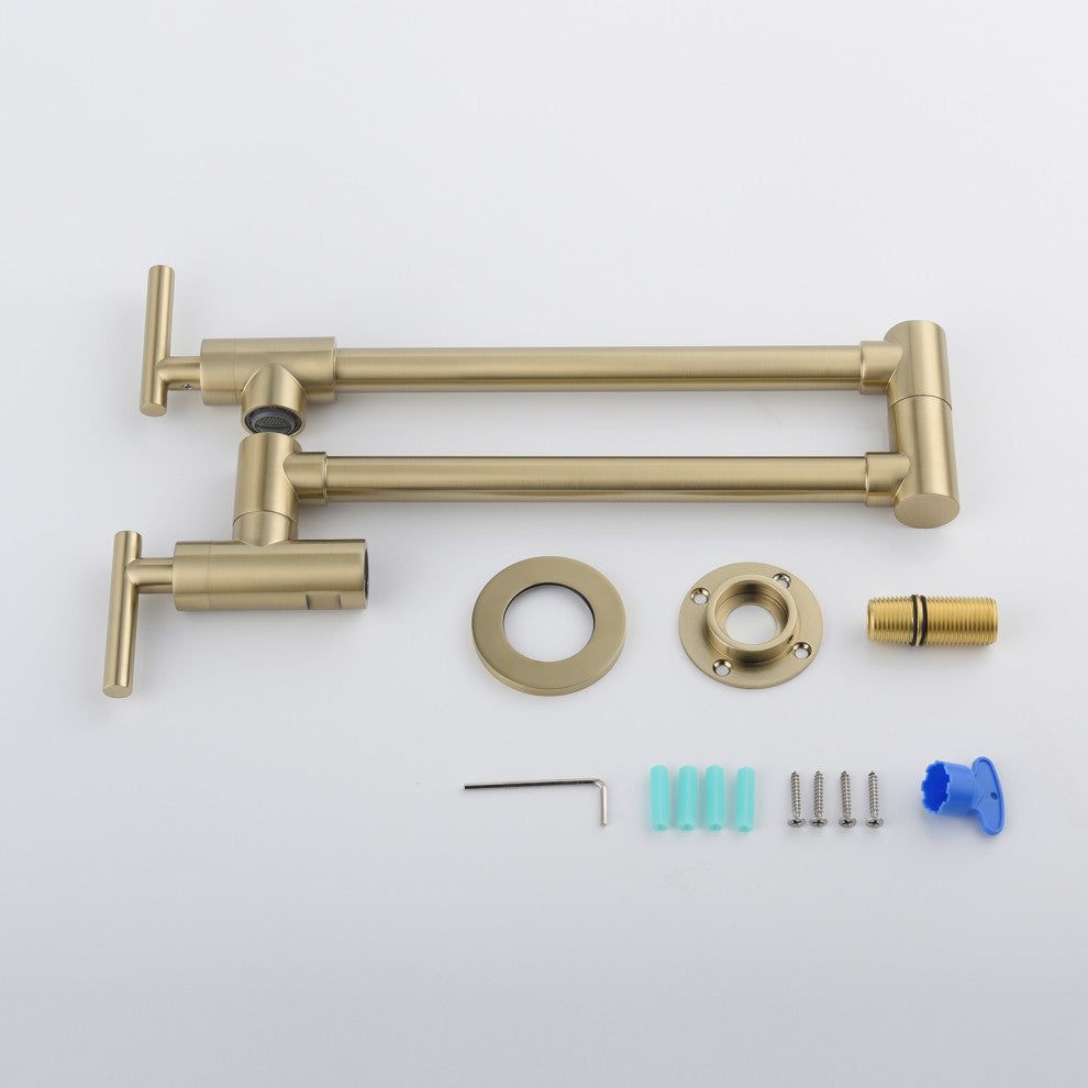 Wellfor Pot Filler Faucet Wall Mount, 4 GPM Flow Rate, Brushed Gold