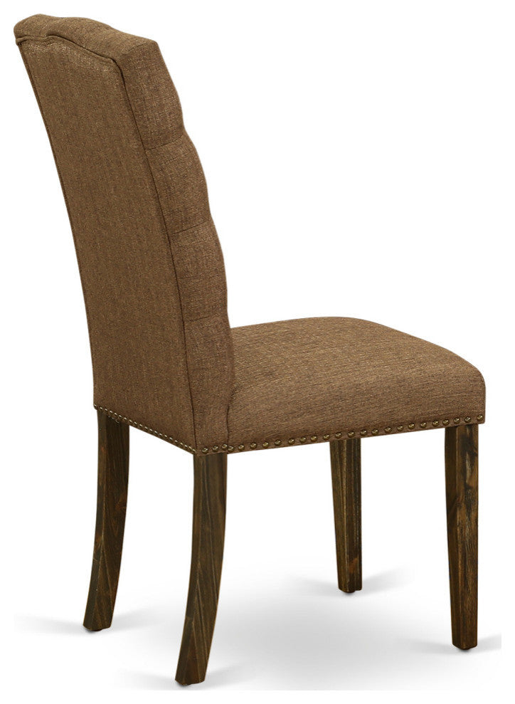 Elsa Parson Chair, Distressed Jacobean 418Ed Leg, Brown Fabric Color Set of 2