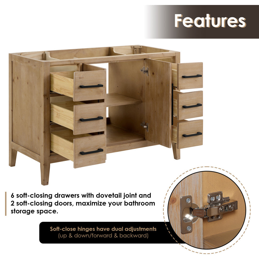 Laurel Bathroom Vanity with Calacatta White Quartz Stone Countertop, Weathered Fir, 48", With Mirror