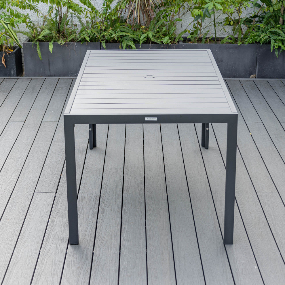 LeisureMod Chelsea 63" Rectangular Outdoor Aluminum Dining Table, Black