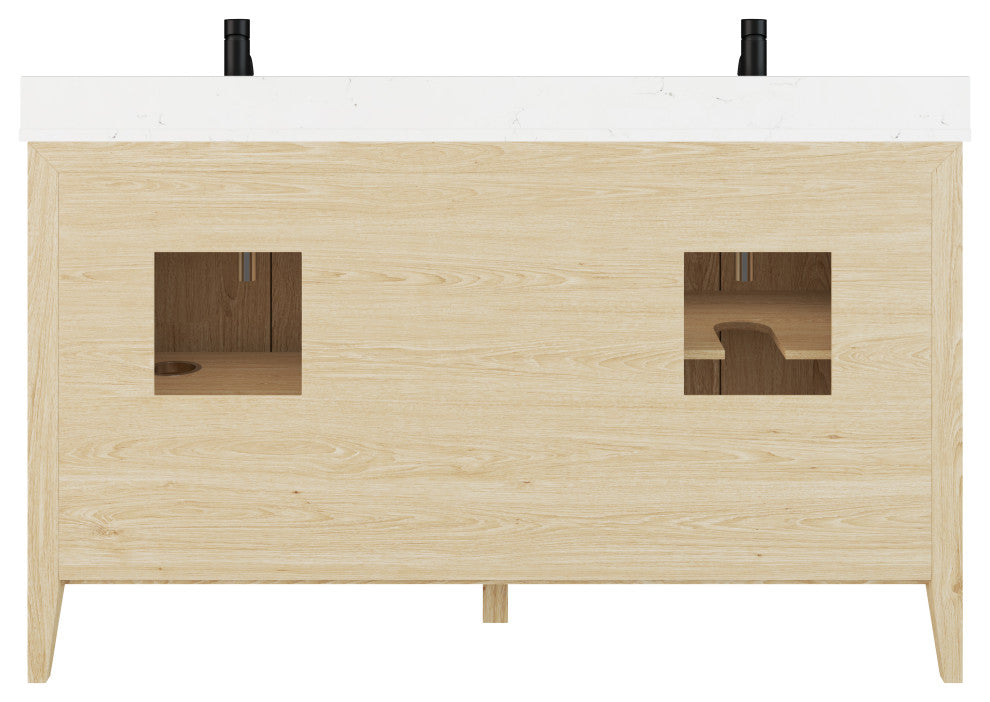 Vienna 60" Double Vanity With With Power Bar and Drawer Organizer, White Oak
