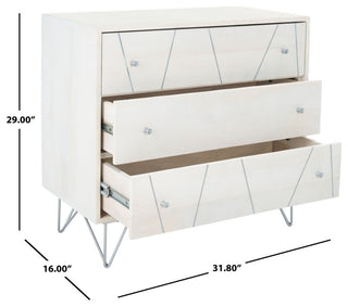 Safavieh Marigold 3 Drawer Chest, White Washed/Silver
