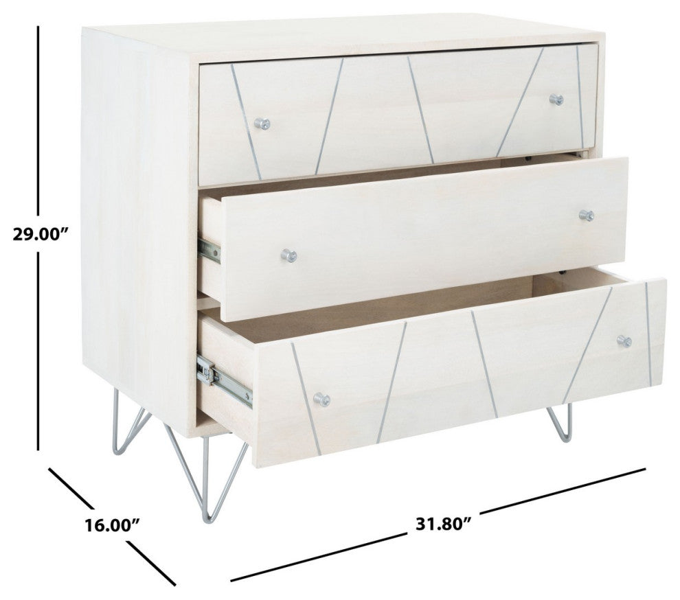 Safavieh Marigold 3 Drawer Chest, White Washed/Silver