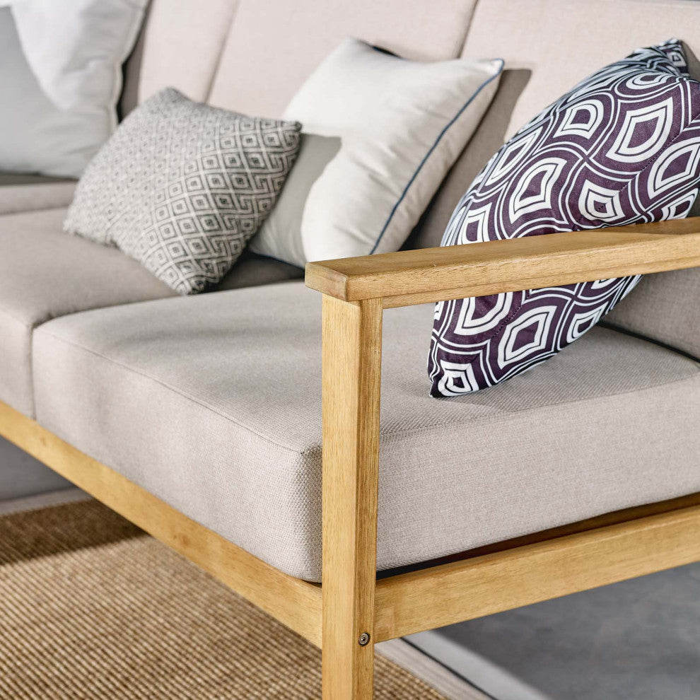 Lounge Sectional Sofa Chair Set, Wood, Brown Natural Taupe Gray, Modern, Outdoor