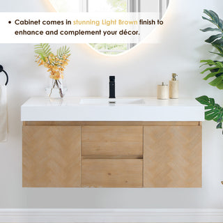Siena Wall-mounted Single Bath Vanity, Light Brown, 48inch, With Mirror