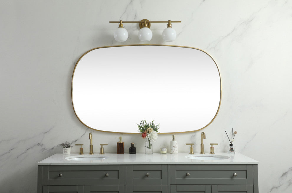 Home Living Metal Frame Oval Mirror 36x60 Inch, Brass
