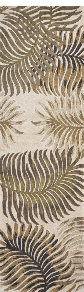 HomeRoots 3'x5' Natural Beige Hand Tufted Tropical Leaves Indoor Area Rug