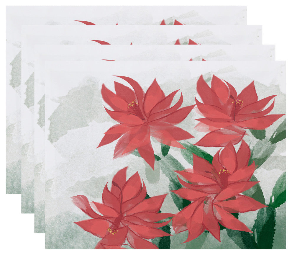 Christmas Cactus , Floral Print Placemat, Coral (Set of 4), 18 x 14"