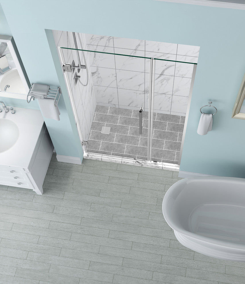 Belmore 51.25"-52.25"x72" Frameless Hinged Shower Door, Chrome