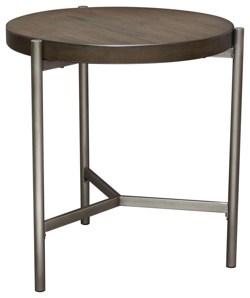 A2od 22" Round End Table With Brushed Metal Base, Silver