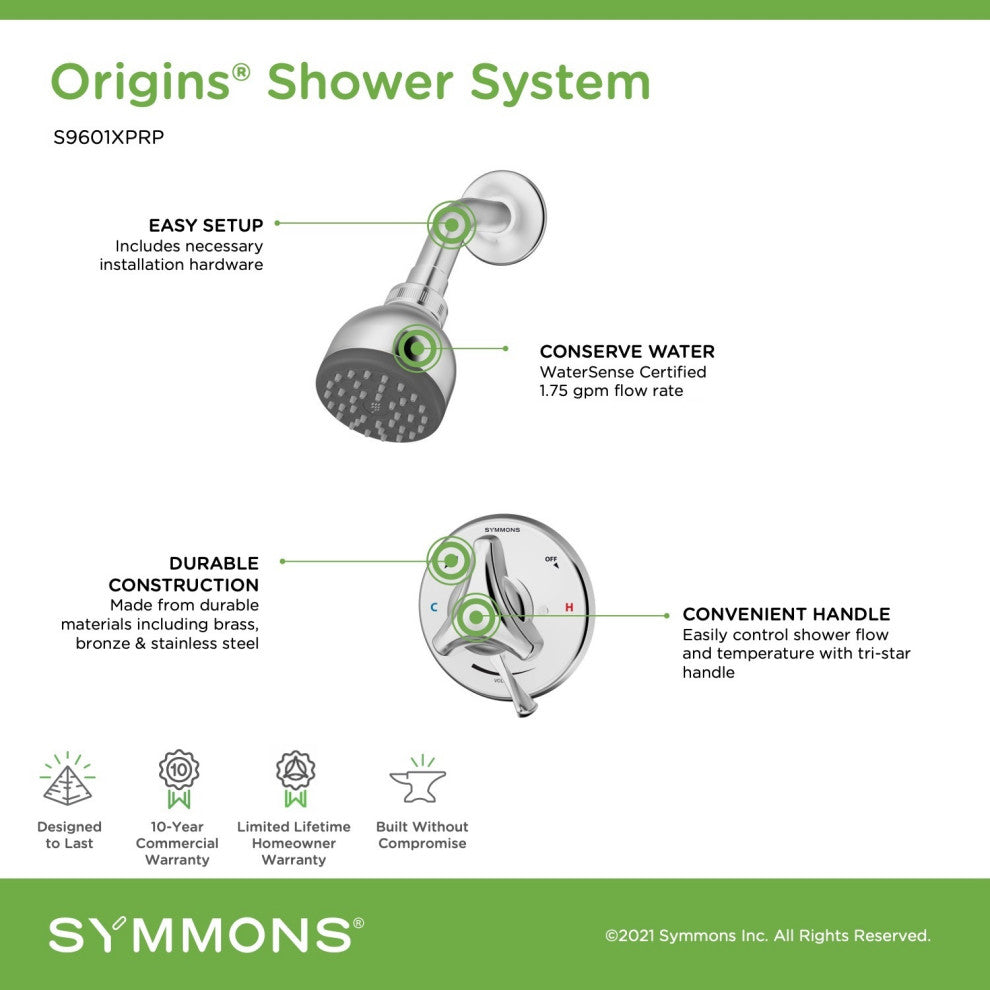 Origins Single Handle Single Spray Shower Faucet Trim Kit (Valve Included)