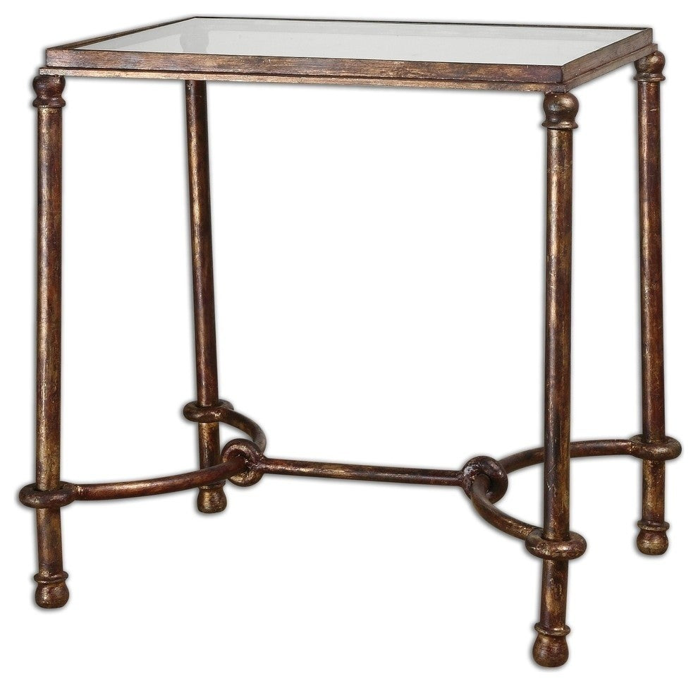 Rustic Equestrian Iron End Table With Glass Top