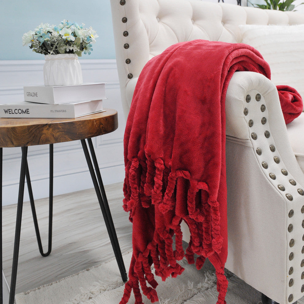 Braided Rope Flannel Fleece Throw, Chili Pepper, 50"x60"