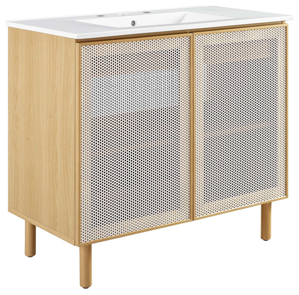 Calla 36" Perforated Metal Bathroom Vanity - White Oak
