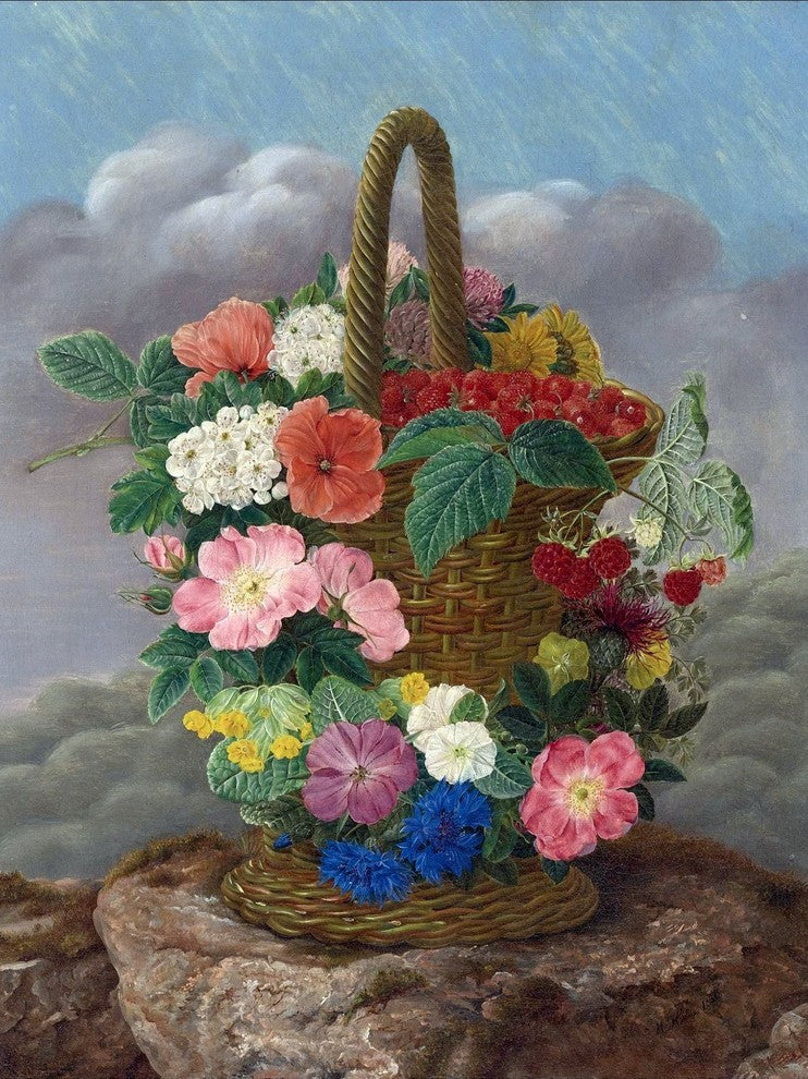 Tile Mural Flowers and Berries in A Basket Danish School, 6"x8", Glossy