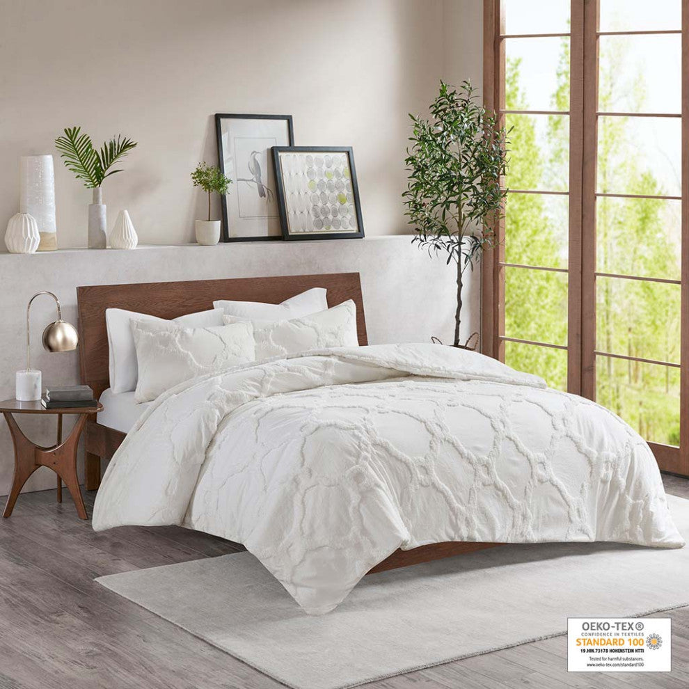 Madison Park Pacey 3 Piece Tufted Cotton Chenille Geometric Comforter Set