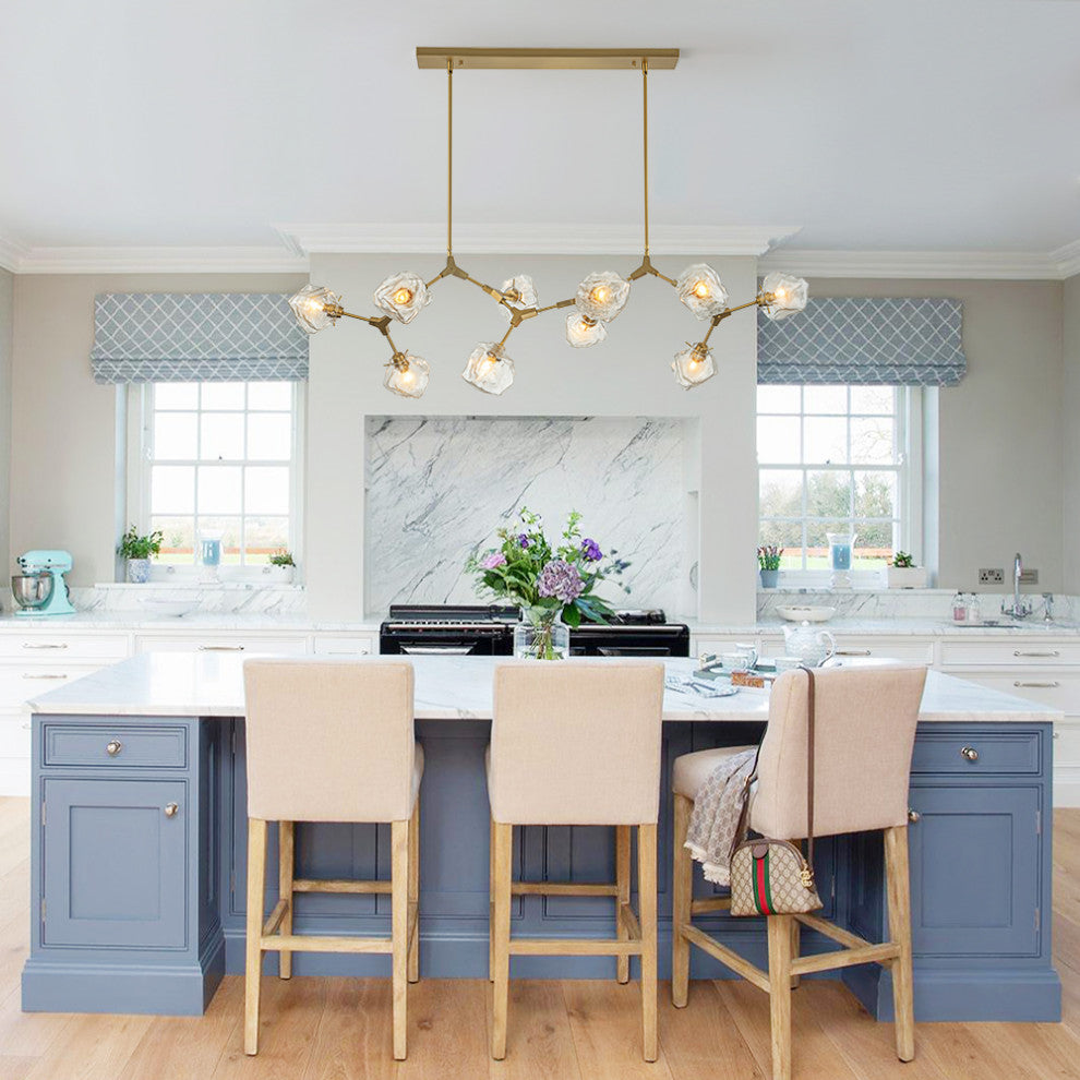 10-Light Brass Clear Glass Branch Chandelier