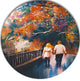 Couple Walking Holding Hands, Landscape Disc Metal Artwork, 11"