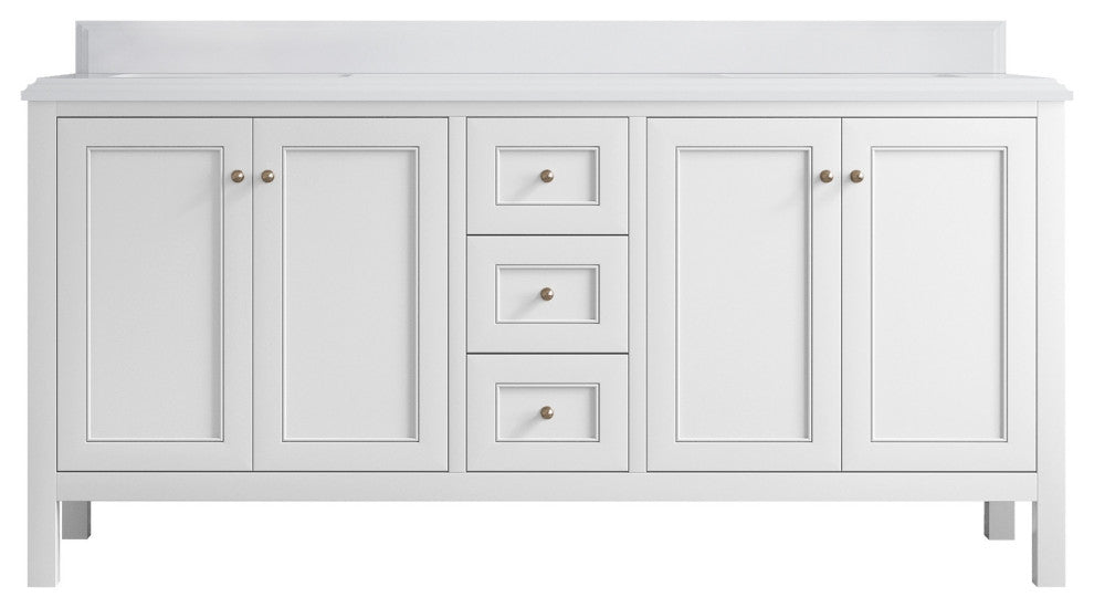 Nashville 72" Double Sink Bath Vanity, White 1.5" White Quartz