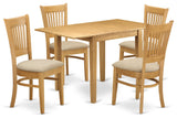 5Pc Dinette Set For Small Spaces, Table, 4 Chairs, Linen Fabic Seat, Oak