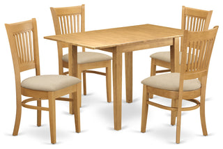 5Pc Dinette Set For Small Spaces, Table, 4 Chairs, Linen Fabic Seat, Oak