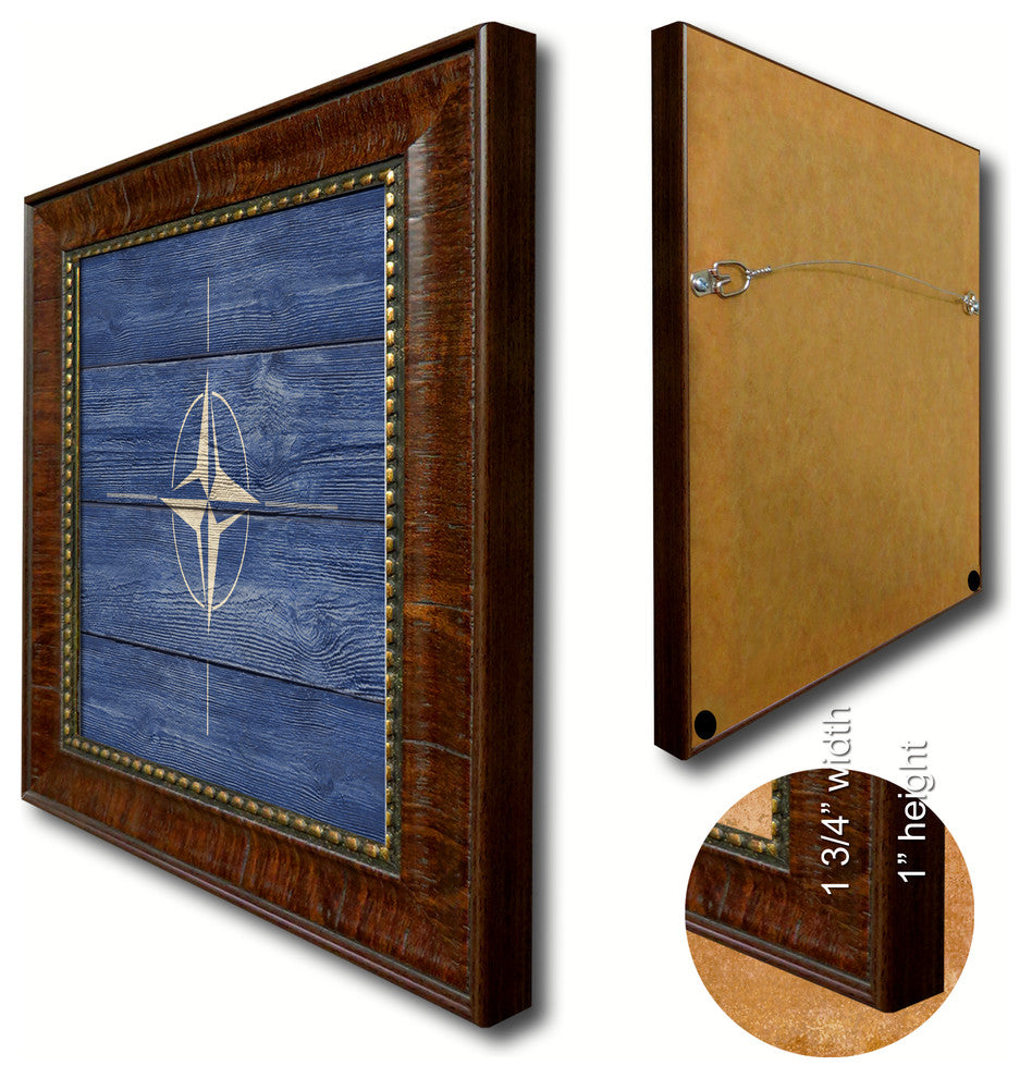 Nato Country Textured Flag Print With Brown Gold Frame, 15"X21"