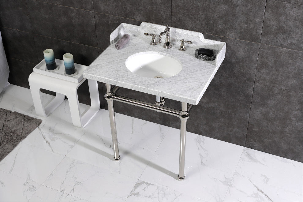 Kingston Brass LMS3030MB6 30" Carrara Marble Console Sink, Legs