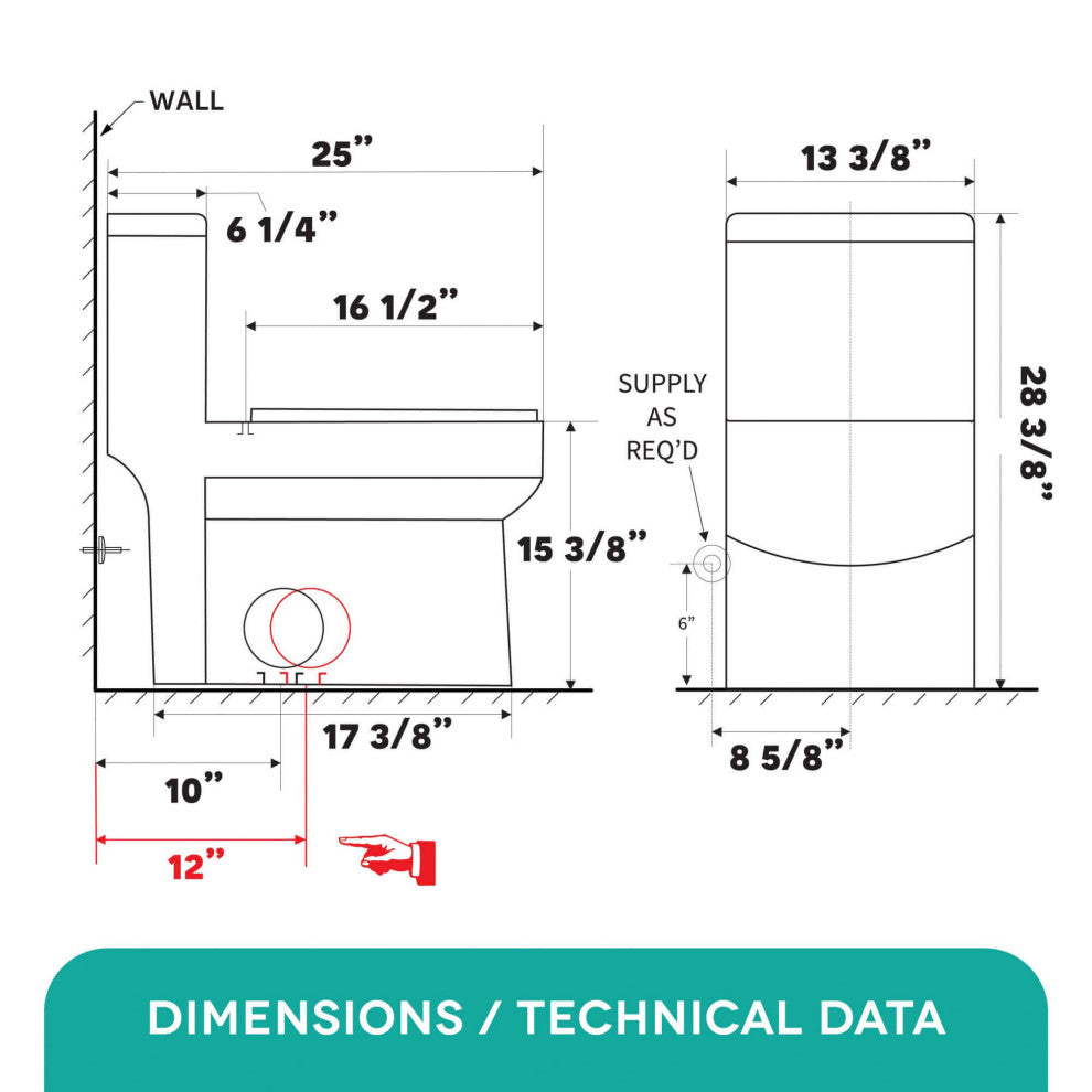 Fine Fixtures Dual-Flush Round One-Piece Toilet, Seat Included, 12" Rough in