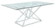 Benzara BM233502 Glass Top Dining Table With Geometric Metal Base, Chrome