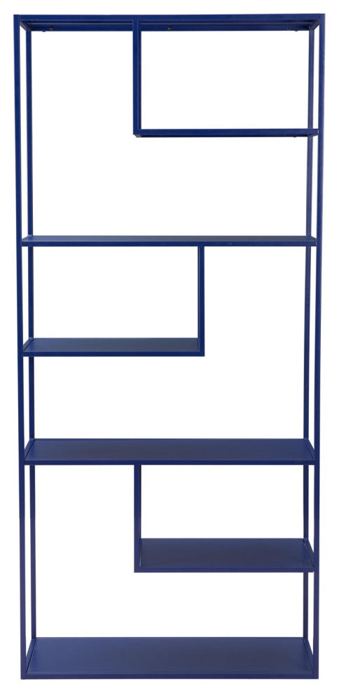Bookcase Wall Shelf Rack, Steel Metal, Blue, Lounge Cafe Lobby Hospitality