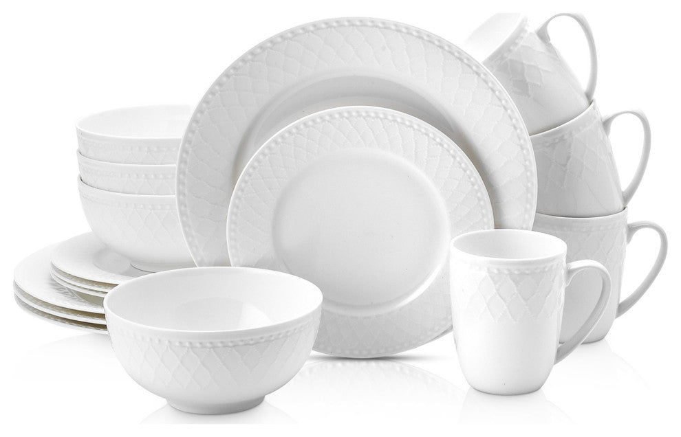 Stone Lain Alexandria Bone China 16 Piece Dinnerware Set, White