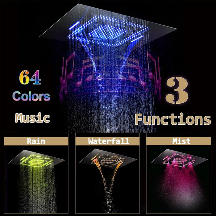 LED 23*31" Matte Black Remote Controlled Musical Shower System and 6 Body Jets