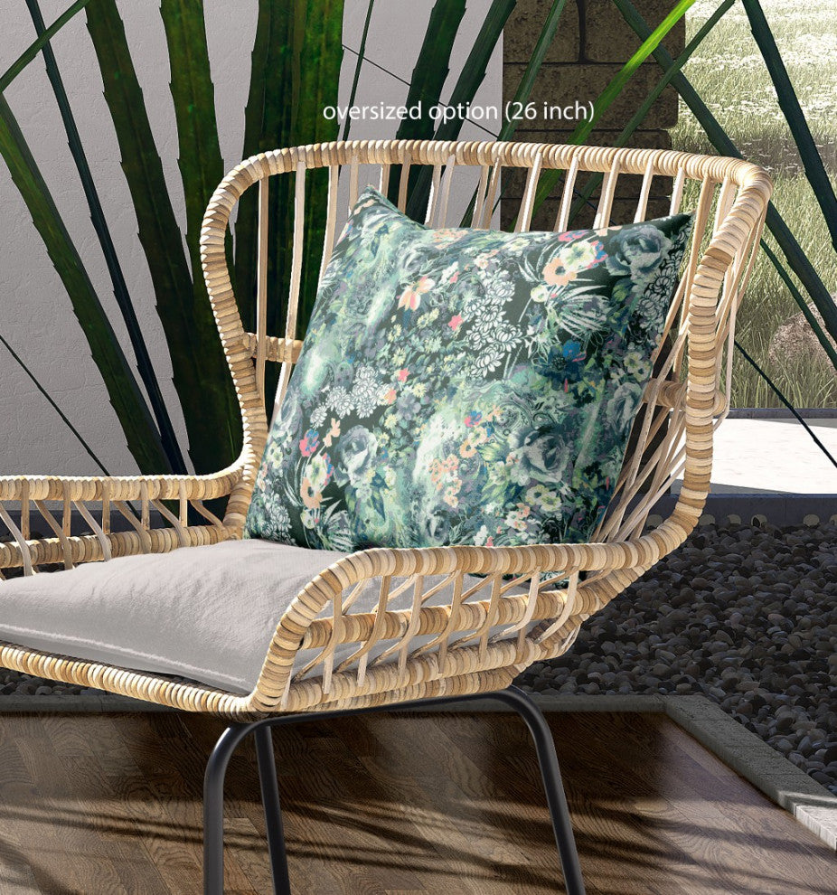 16" Green Black Springtime Indoor Outdoor Throw Pillow