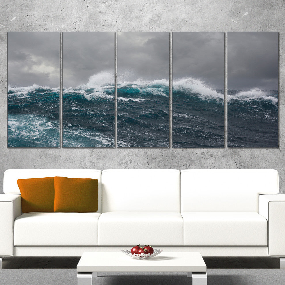 "Roaring Waves under Cloudy Sky" Canvas Print, 5 Panels