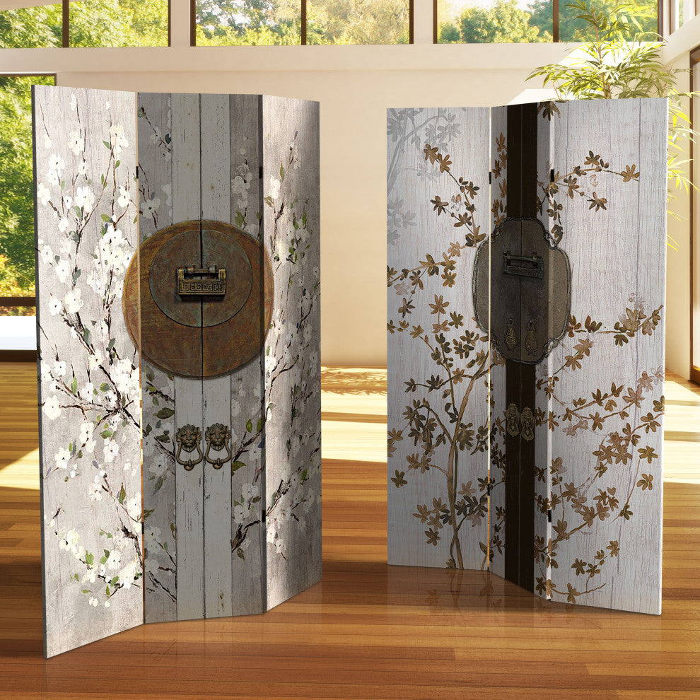 6'' Tall Double Sided Asian Lock Canvas Room Divider