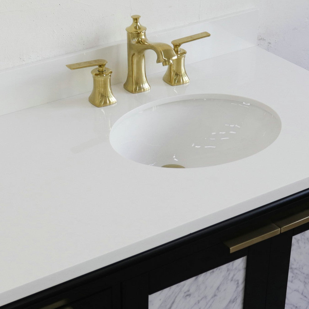 43" Single Vanity, Black Finish With White Engineered Stone Top