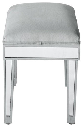 Elegant Decor Reflexion 18" Mirrored Fabric Vanity Stool in Beige and Silver
