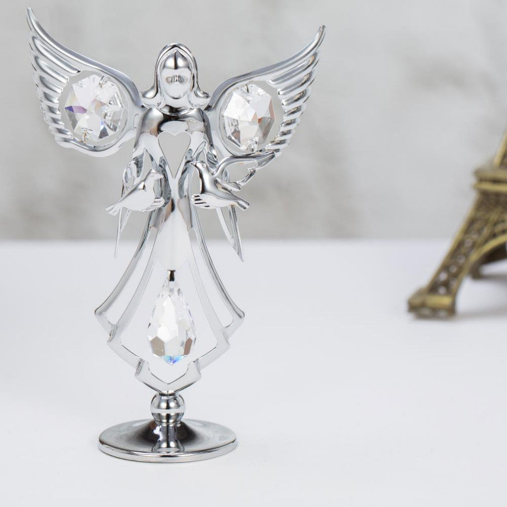 Matashi Chrome Plated Angel w/ Doves Figurine