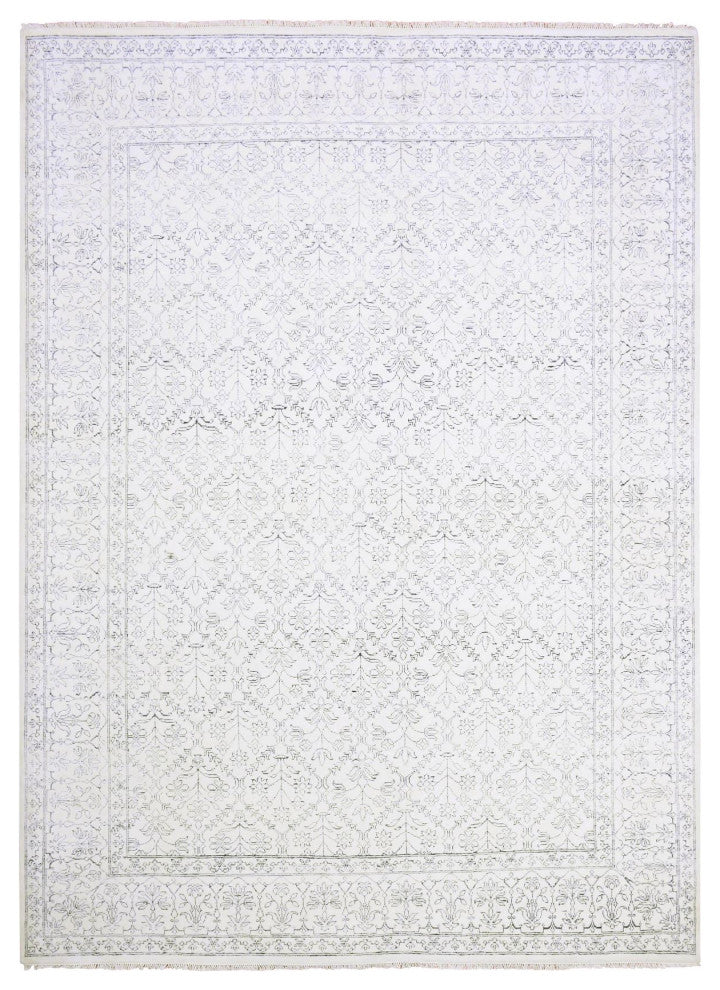 Ivory, Hand Knotted 100% Cotton, Agra Design Oriental Rug, 9'1"x11'10"